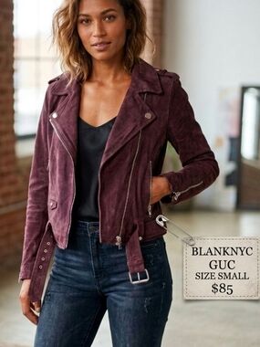 Blank NYC Women’s Burgundy Suede Moto Jacket - Small